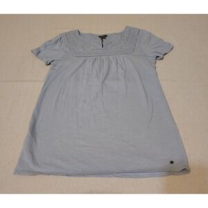 Eddie Bauer Light Blue Square Neck Embroidered Short Sleeve Tunic Top XS 1